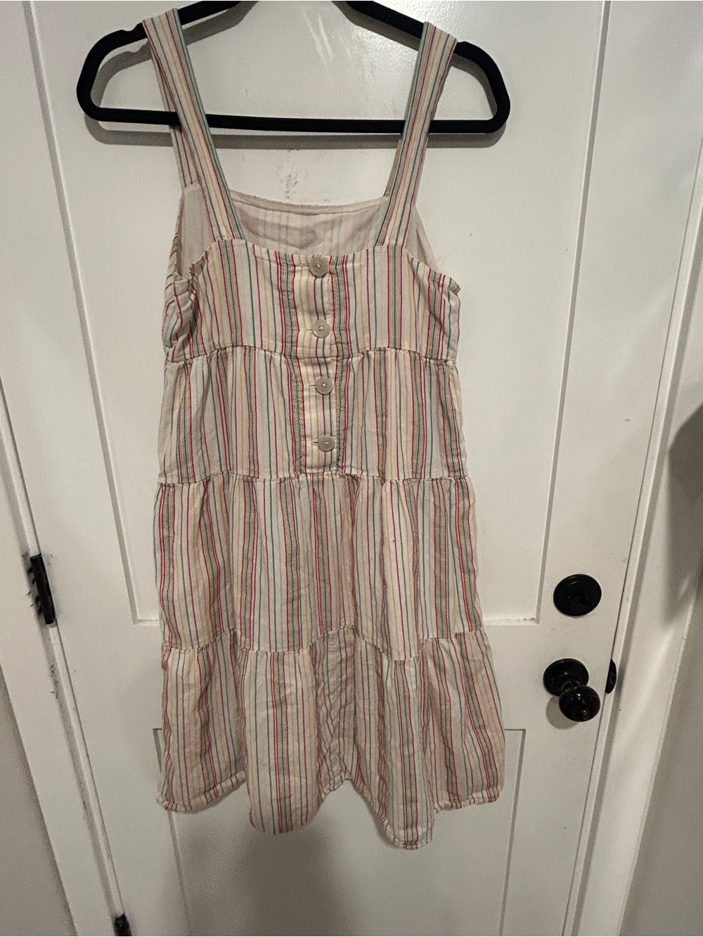 Madewell Button-Back Tiered Dress in Textural Rainbow Stripe size 4